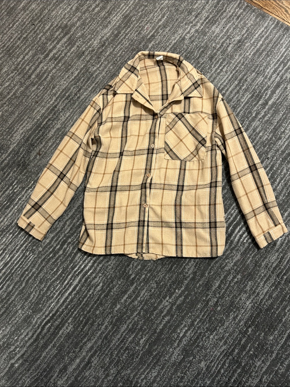 SHEIN Beige and Black Plaid Button-Down Shirt - Kids